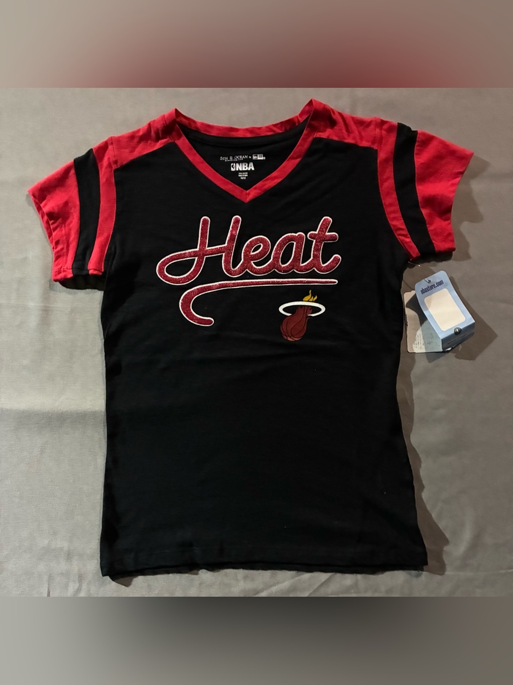 NBA Black V-Neck Tee with Red Trim